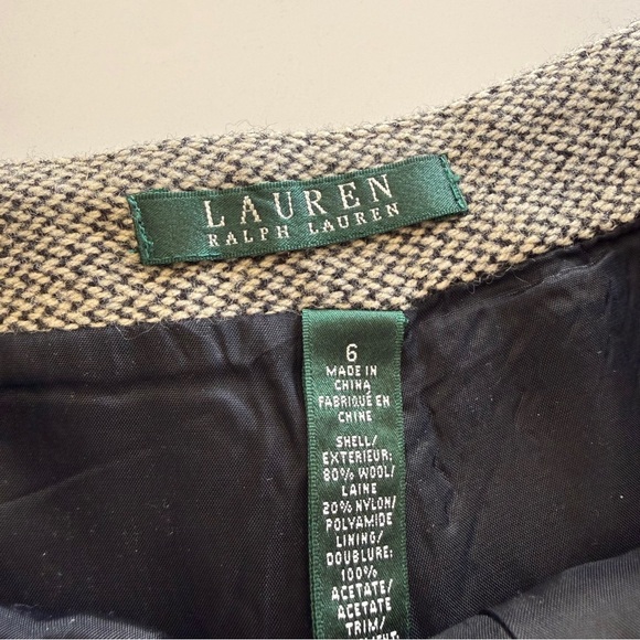 Lauren Ralph Lauren-Flared Skirt-Wool-Herringbone-Black-Cream-Preppy-Classic-6 - Picture 9 of 12